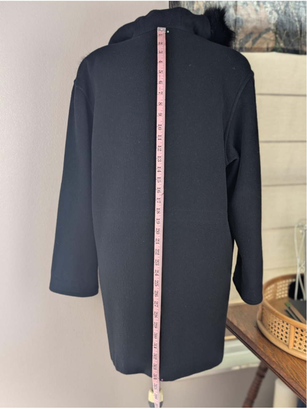Vintage Forecaster Black Wool Coat – Faux Fur Hood – Double Breasted – Women’s W - Picture 9 of 16